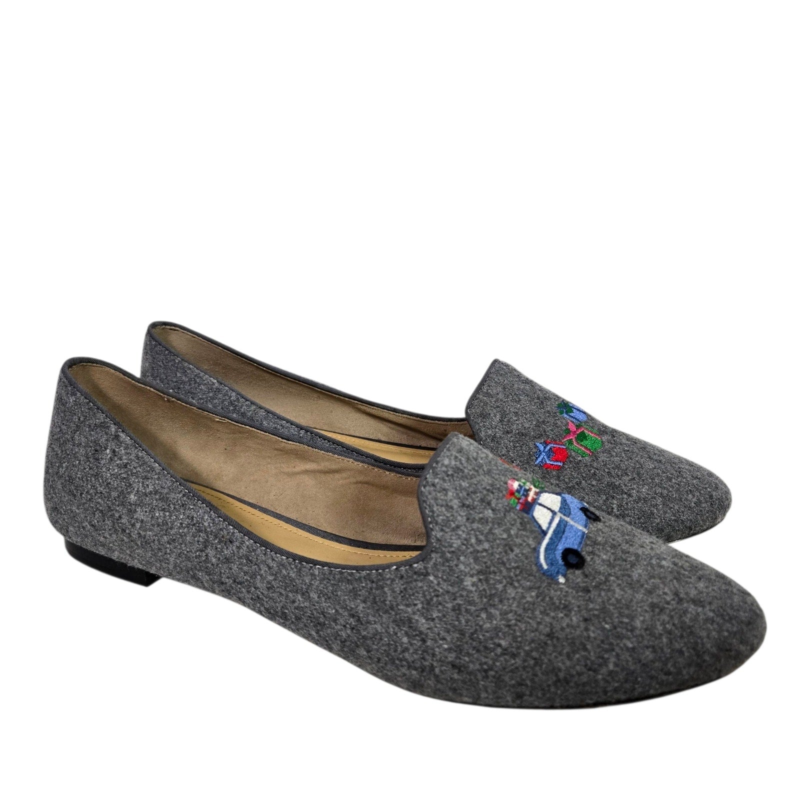 Talbots Ryan Holiday Loafers Grey Christmas Gifts Flats Embroidered Novelty Festive XMas Shoes 10