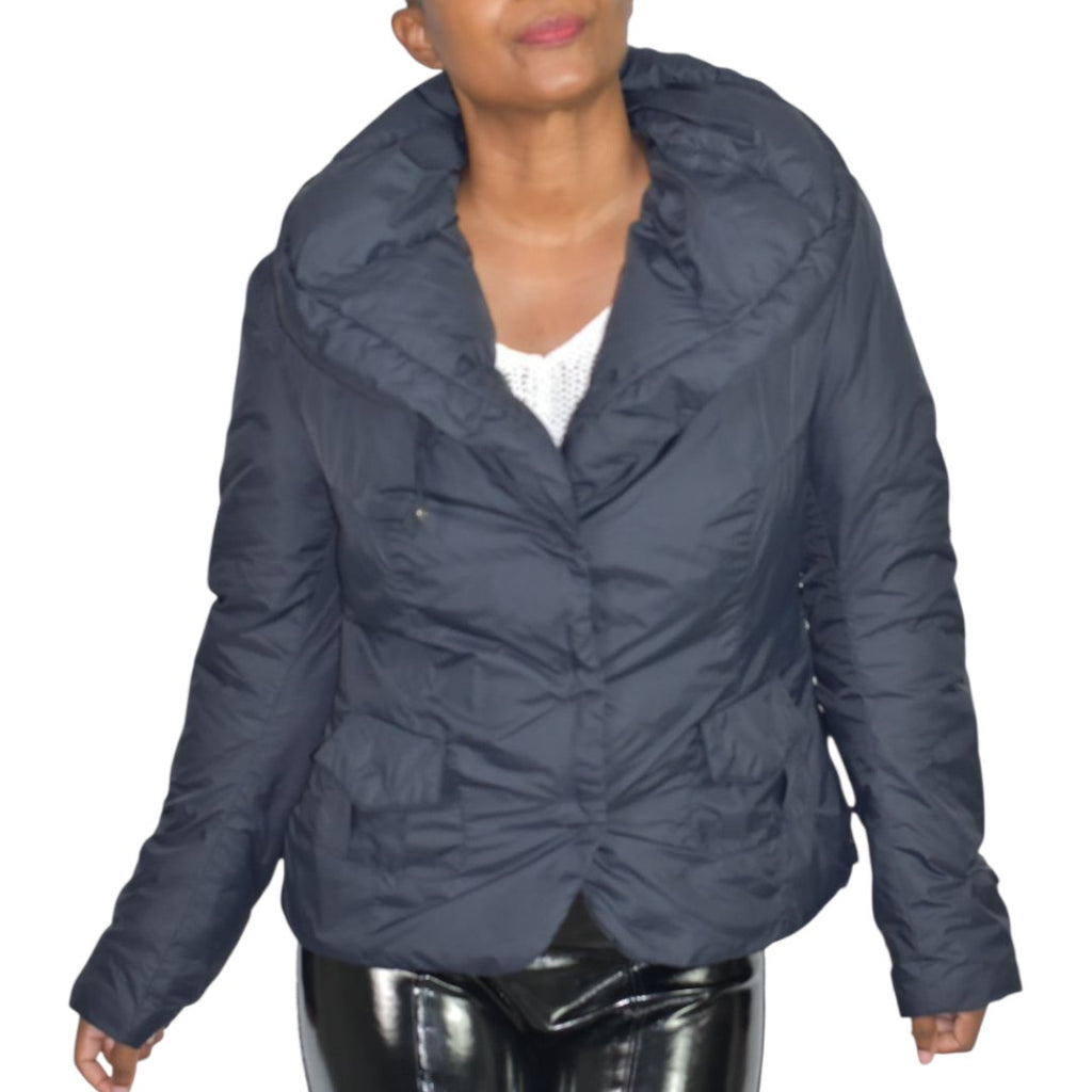 ADD Puffer Jacket Funnel Neck Black Goose Down Short Padded Puffy Winter Coat 8