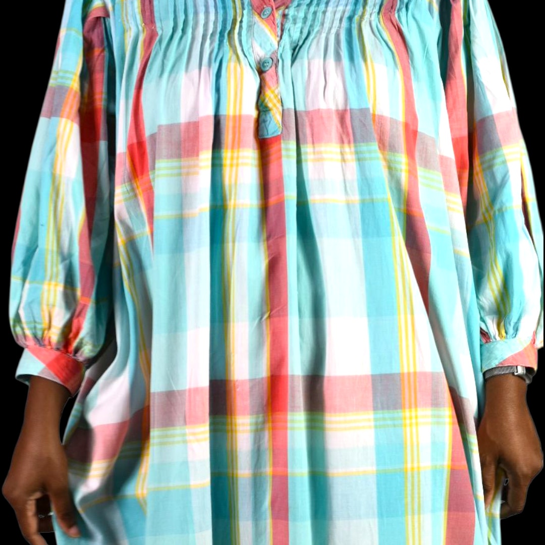 Vintage Saybury Nightshirt Blue Plaid Check Shirtdress Dress Pockets Cotton Pastel Oversized Muumuu Small