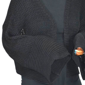 Anthropologie Open Weave Knit Cardigan Black Bell Sleeve Shrug Shawl Sweater One Size