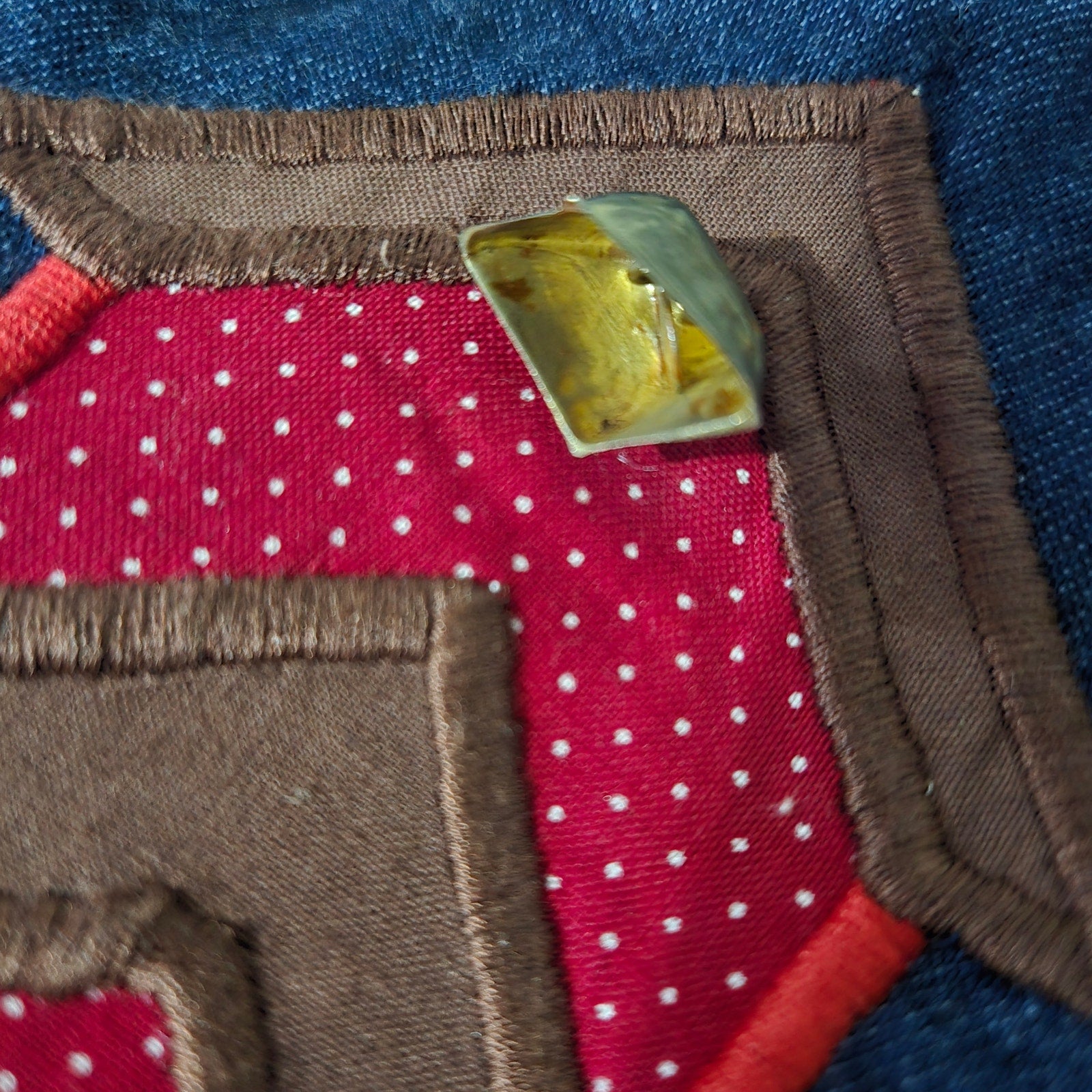 Vintage Betsys Denim Pinafore Dress Blue Teacher Applique Smock Patchwork Long School Medium