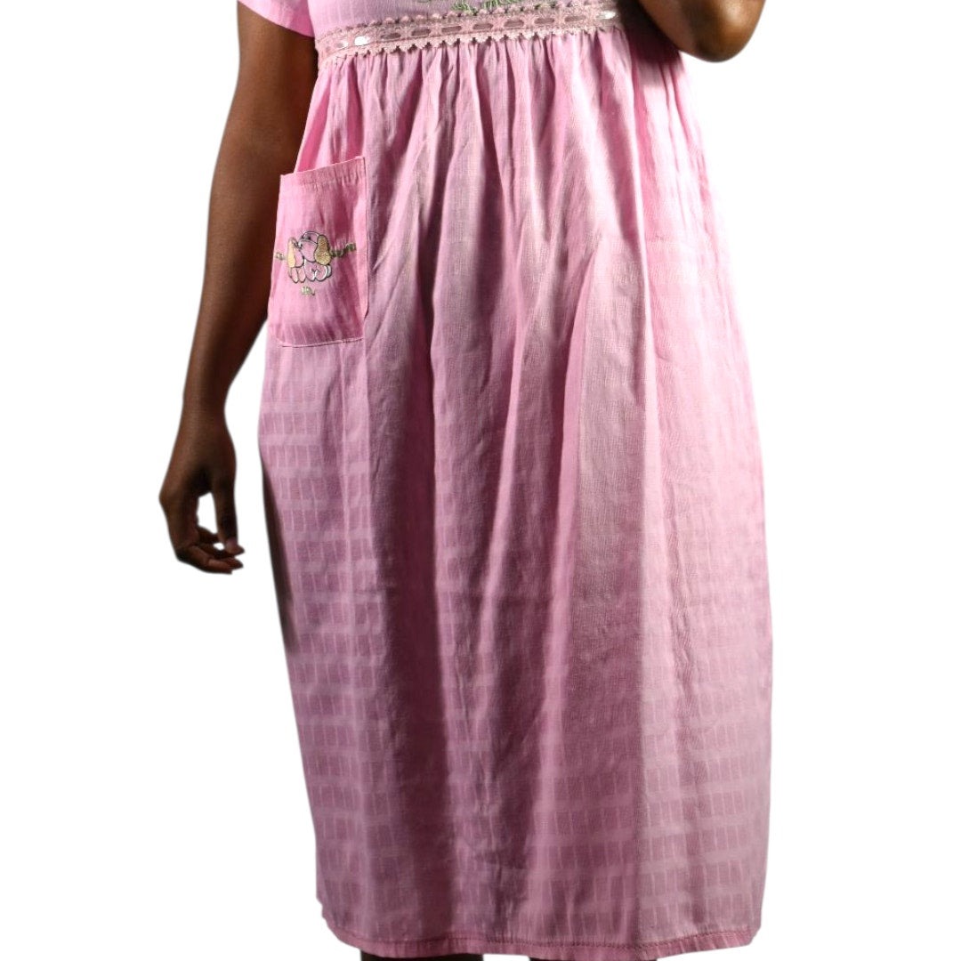 Jin Deyi Pink Puppy Dress Ribbons Dogs Embroidery Lace Pocket Smock Shift Applique Girls XXL