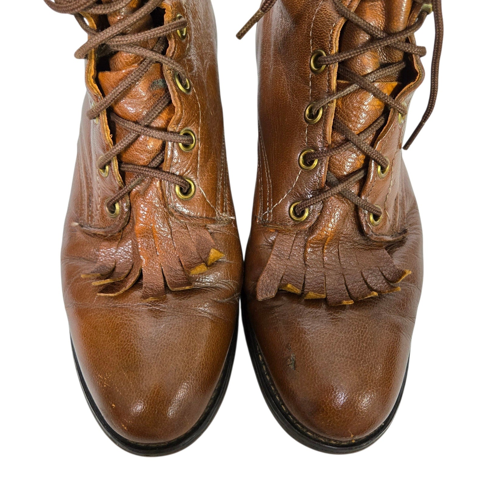 Vintage Laredo Leather Roper Boots Brown Ankle Lace Up Kiltie Granny Equestrian Prairie Western  9