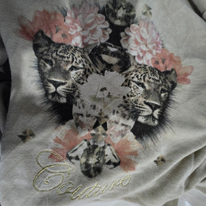 Juicy Couture Velour Hoodie Beige Zip Front Y2K Jacket Leopard Diamond Airbrush Logo Small