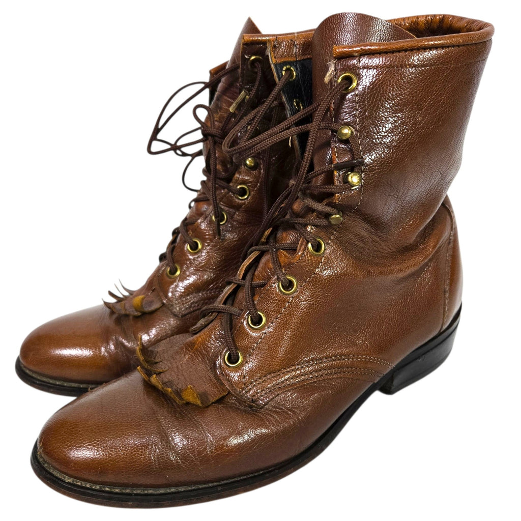Vintage Laredo Leather Roper Boots Brown Ankle Lace Up Kiltie Granny Equestrian Prairie Western  9
