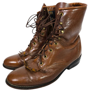 Vintage Laredo Leather Roper Boots Brown Ankle Lace Up Kiltie Granny Equestrian Prairie Western  9
