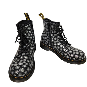 Dr Martens Junior Leopard Hydro Combat Boots Black Skulls Metallic Leather Ankle Girls 4