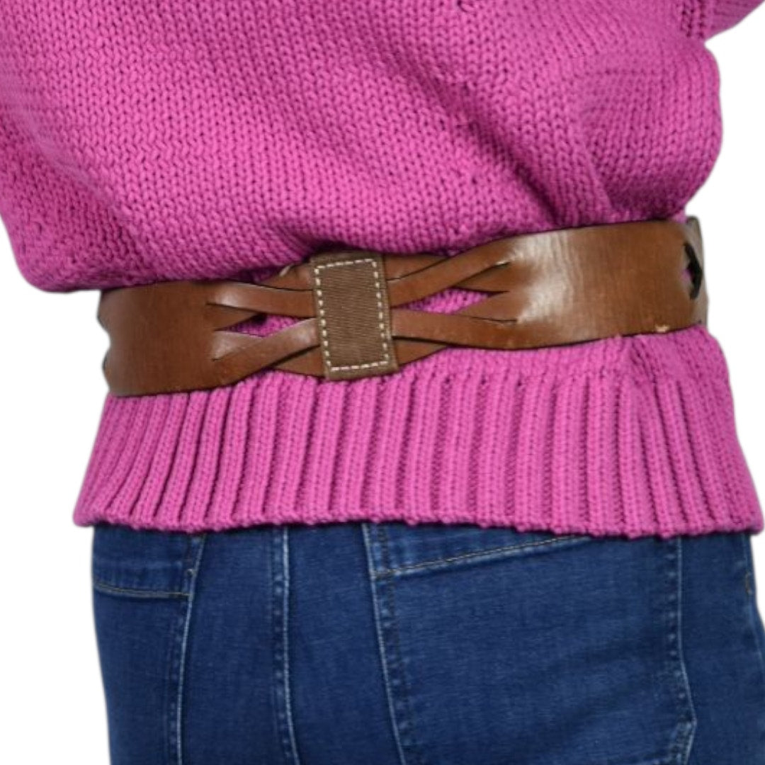 Gap Leather Belt Vintage Brown Canvas Wide Sturdy Rugged Textured Cutouts Medium