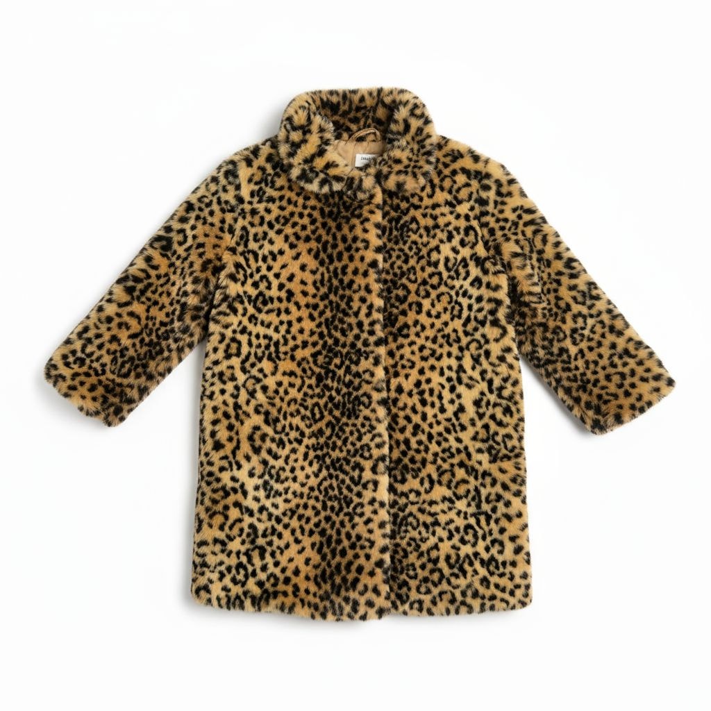 Neiman Marcus Leopard Print Coat Tan Faux Fur Plush Animal Dressy Winter 4 Girls
