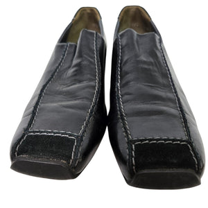 Paul Green Lucy Square Toe Loafers Black Leather Suede Shoes Slip On Low Wedge Comfort 9