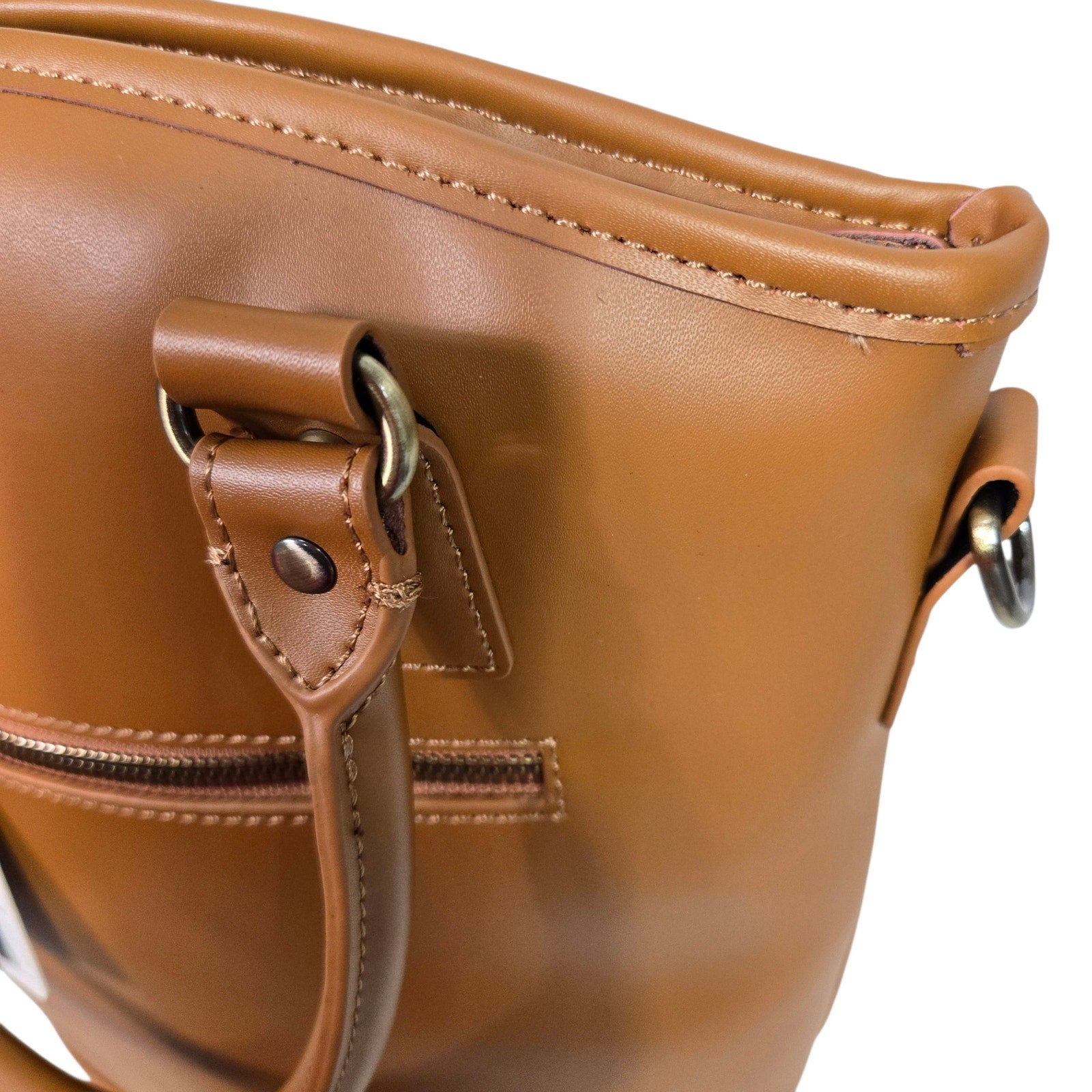 SACHI Insulated Wine Tote Bag Camel Brown Leather Lunch Bucket Two Bottle Strap