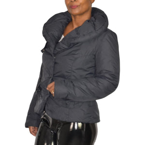 ADD Puffer Jacket Funnel Neck Black Goose Down Short Padded Puffy Winter Coat 8