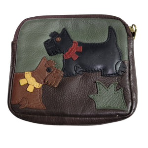 JP Ourse Cie Scotties Pouch Brown Wallet Dog Applique Leather Coin Purse Belt Bag