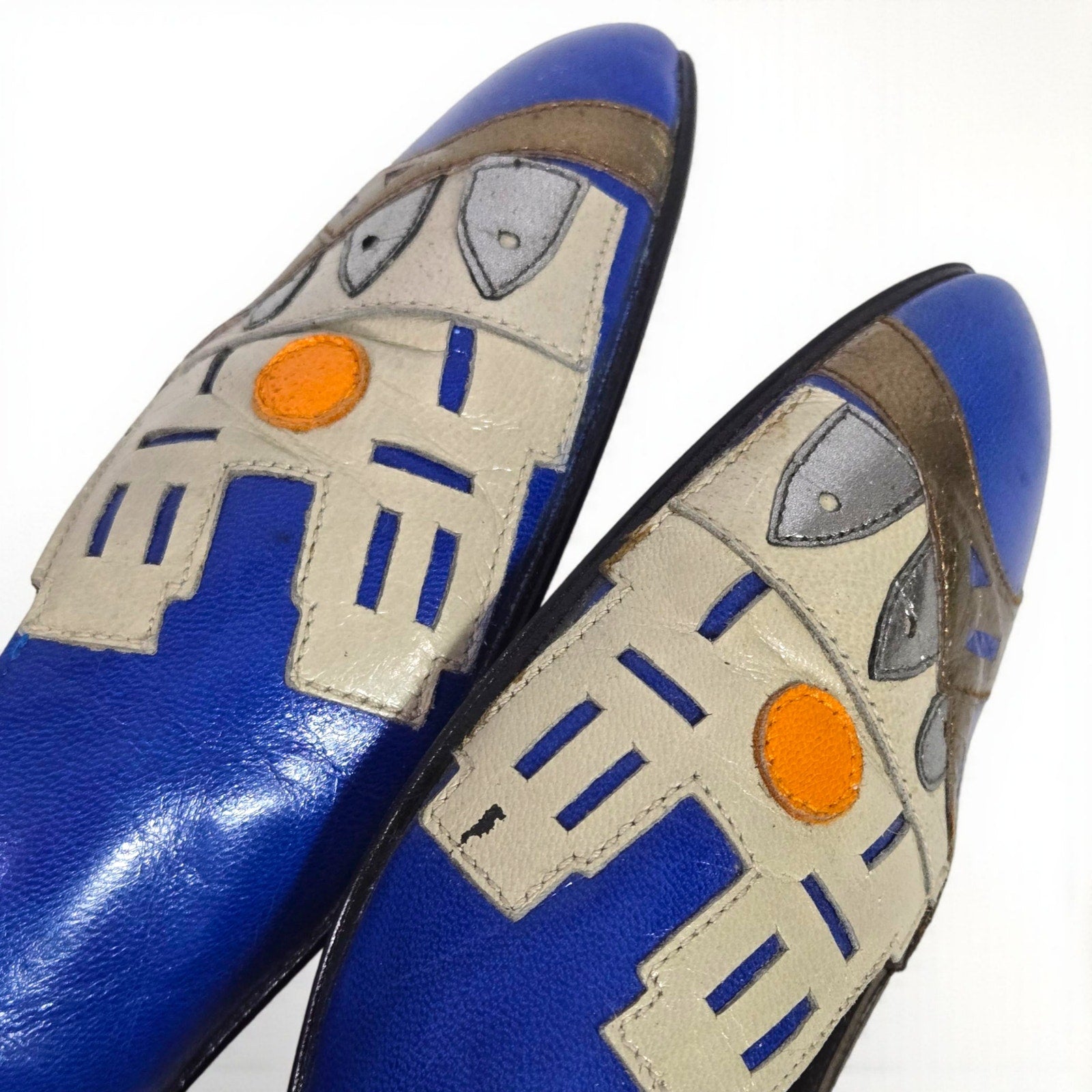 Vintage Margaret J Eiffel Tower Pumps Blue Leather Paris France Kitten Heel Almond Toe 8