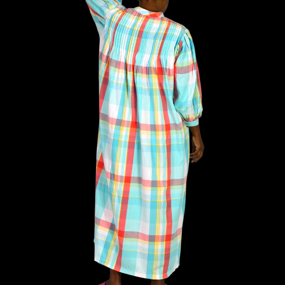 Vintage Saybury Nightshirt Blue Plaid Check Shirtdress Dress Pockets Cotton Pastel Oversized Muumuu Small