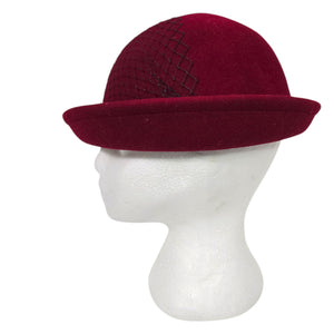 Vintage Betmar Cloche Hat Red Felt Wool Brim Winter Dressy USA Veil Flowers 40s 50s Style Fascinator Small