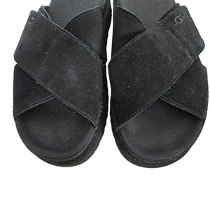 Ugg Goldenstar Cross Slide Sandals Black Platform Open Toe Suede Chunky Lug Sole Flat Form Criss Cross 9