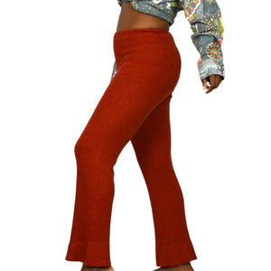Vintage Young Canada Sweater Knit Pants Red Ribbed Pull On Elastic Flare 70s Small