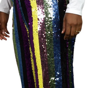 Fashion Nova Sequin Pants Rainbow Stripe Multicolor Cropped Wide Leg Colorblock Small
