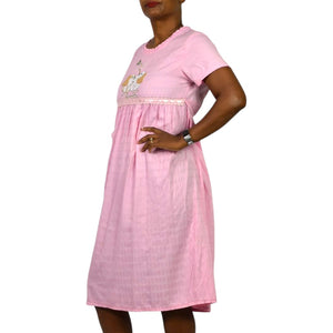 Jin Deyi Pink Puppy Dress Ribbons Dogs Embroidery Lace Pocket Smock Shift Applique Girls XXL