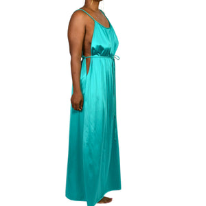 Vintage JC Penney Grecian Style Gown Green Teal Nylon Nightgown Goddess Long Maxi Silky Shiny Lingerie 70s 80s Large