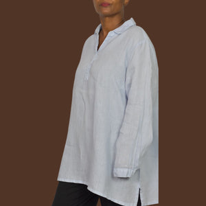 Match Point Linen Tunic Light Blue Collared V Neck Long Sleeve Popover Shirt XL