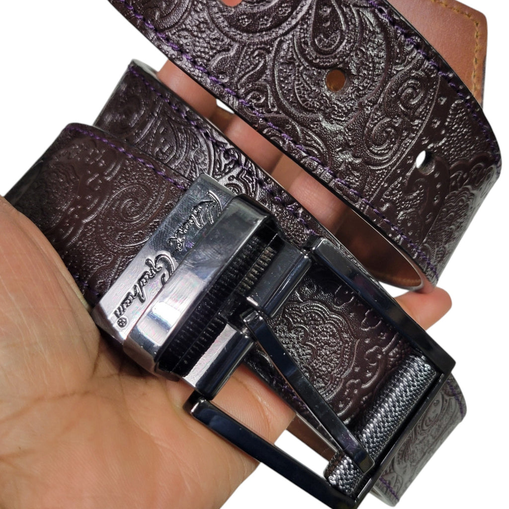 Robert Graham Embossed Leather Belt Brown Paisley Tooled Buckle Signature Logo Size 32 Mens