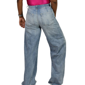 Zara Ultra Flare Jeans Blue Denim Slouchy Cotton Long Inseam Elephant Wide Leg Twisted Seams High Rise 4