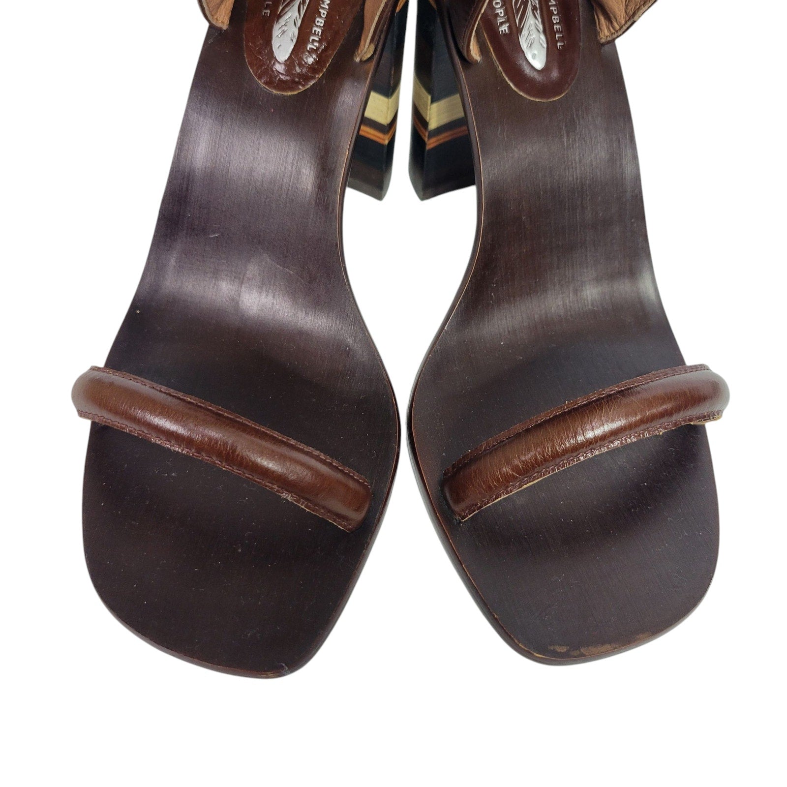 Free People Cabana Heels Brown Jeffrey Campbell Leather Sandals Wooden Block Heels Ankle Strap Open Toe Heel 7