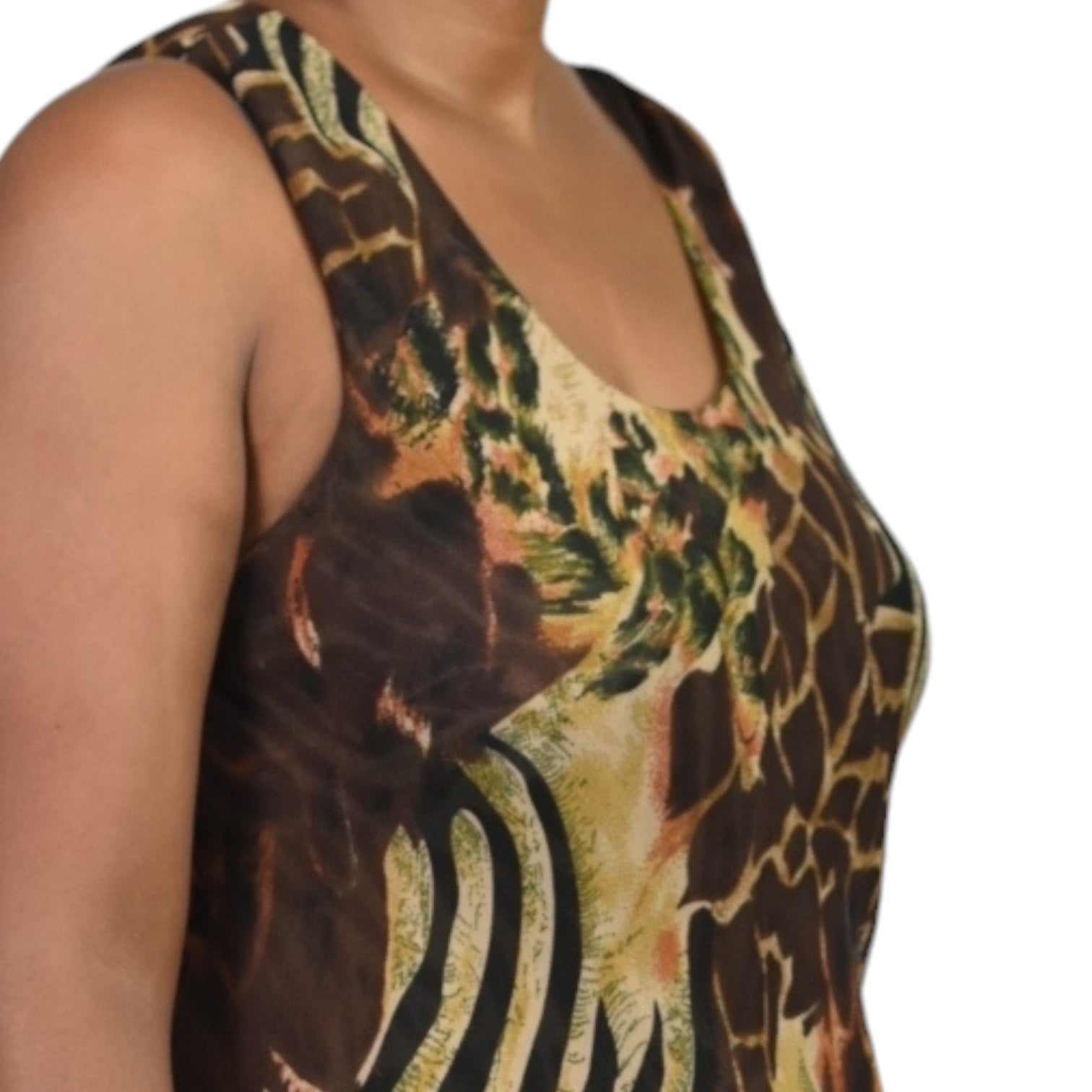 Reversible Slip Dress Brown Animal Mixed Print Cheetah Leopard Maxi Long Sheer Chiffon Sleeveless Bias Size Large