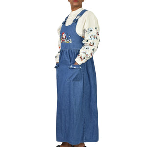 Westbound Vintage Christmas Dress Blue Jean Denim Pinafore Bib Overall Jumper Santa Claus Small