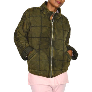 Free People Dolman Quilted Knit Jacket Green Olive Bomber Oversized Cotton Coat XS