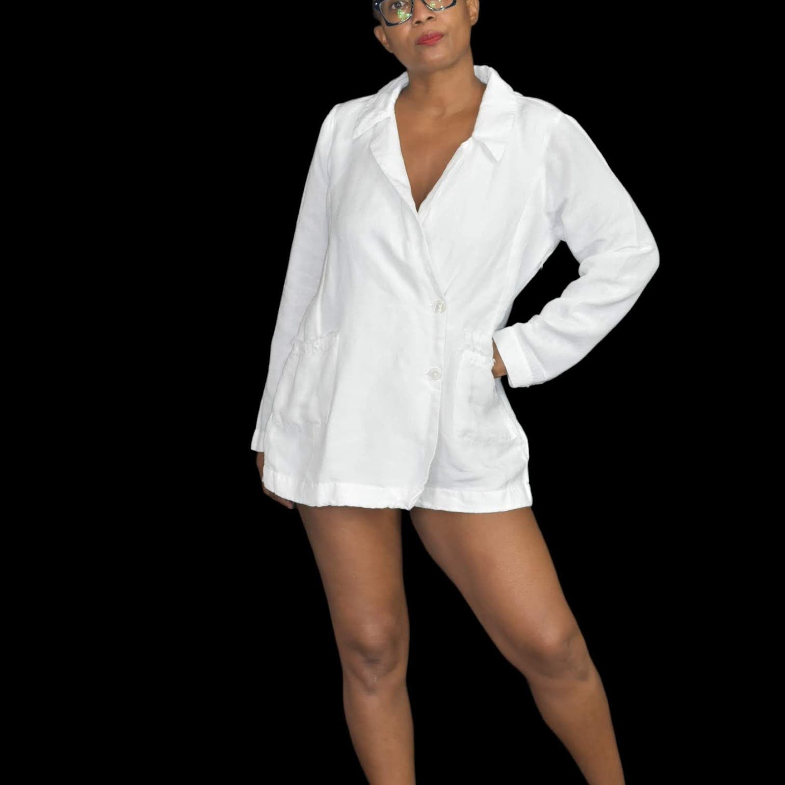 Show Me Your Mumu Escape Blazer Romper White Linen Size Short Long Sleeve Medium