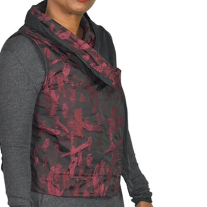 EverySassy Dolcezza Vest Red Burgundy Jacquard Asymmetric Lagenlook Wearable Art Small