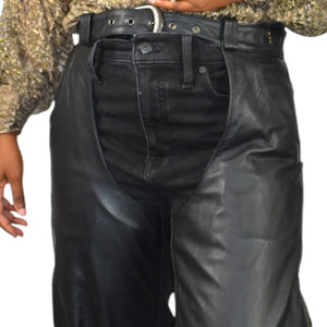 Harley Davidson Leather Chaps Black Motorcycle Riding Biker Belted Buckle Pants Size Small