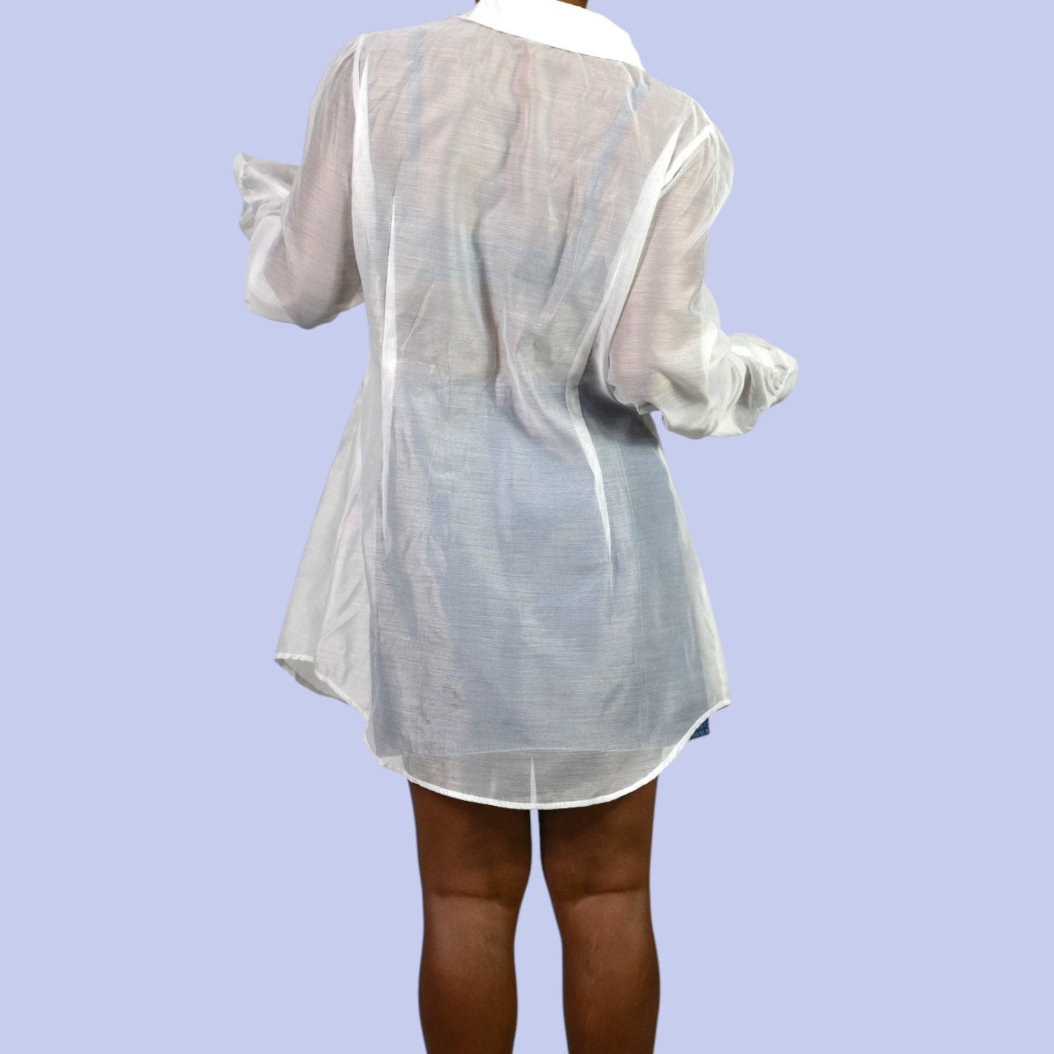 Sugar Thrillz Totally Paused Sheer Top Ruffles Collared Long Button Front Tuxedo Shirt Blouse XXL