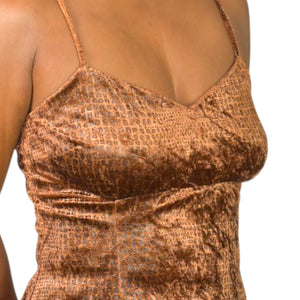 Knapp Studio Vintage Brown Slip Dress Velvet Mini Pixie Animal Print Velvet 90s Y2K Medium