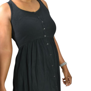 Frye Easy Button Front Dress Black Midi Minimalist Tank Jersey Knit Pockets Rayon XS