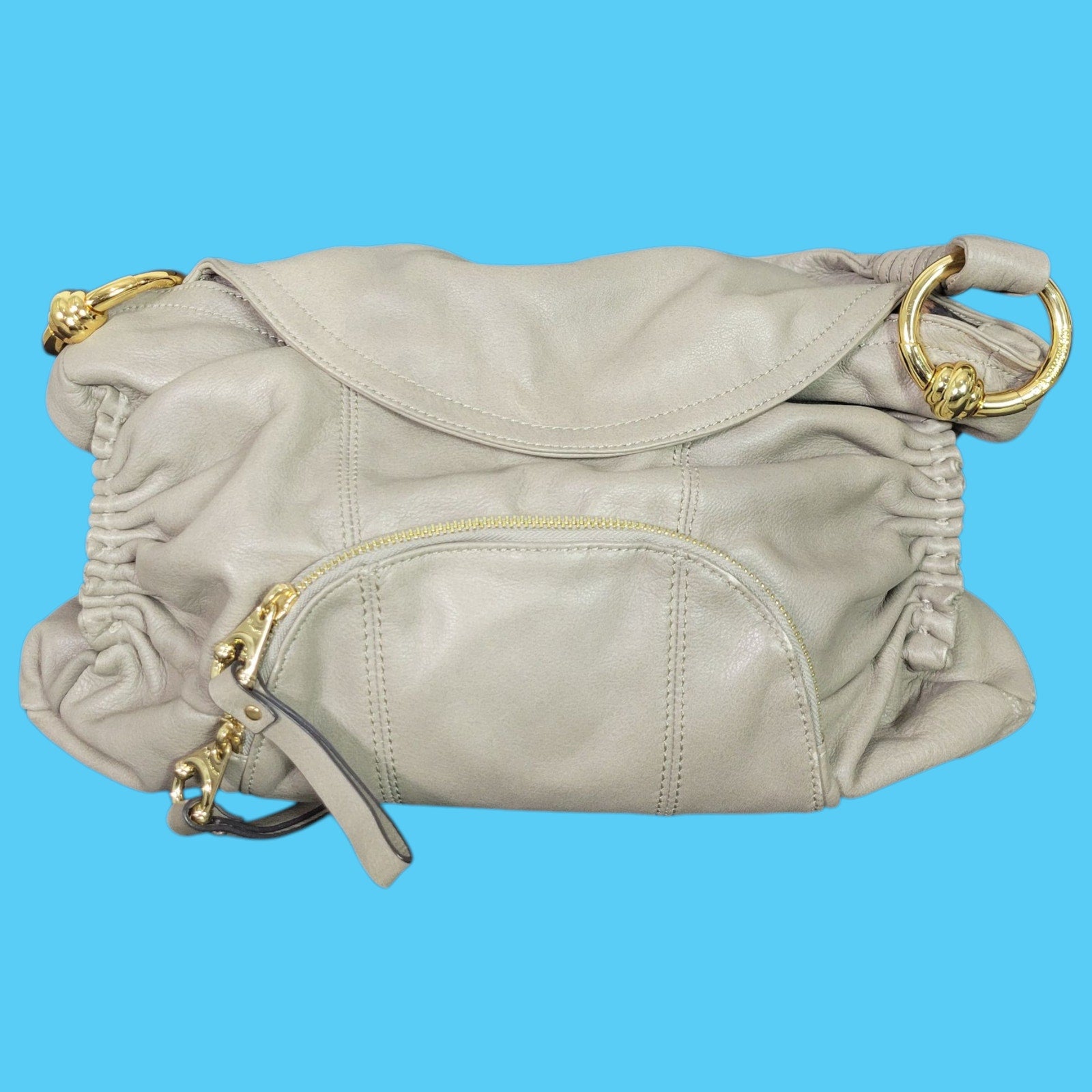 B Makowsky Ripley Leather Shoulder Bag Ruched Fold Over Flap Purse Slouchy Classic Everyday