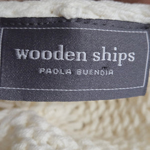 Wooden Ships Maui V Neck White Ivory Pullover Sweater Slouchy Cropped Boxy Side Slits Small Medium