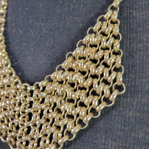 Chainmail Necklace Gold Tone Chain Link Mesh Bib Maille Draped Honeycomb Hooks Loops