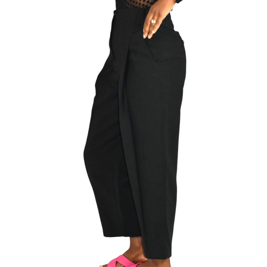Tout a Coup Pleat Crop Trouser Pants Black High Waist Crepe Dress Evening Business Casual Tapered XS