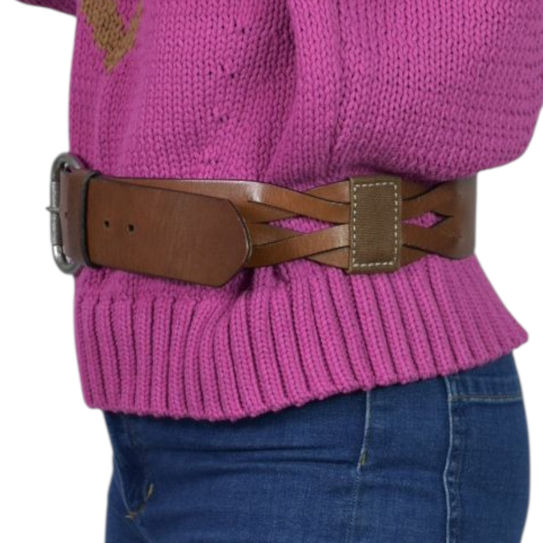 Gap Leather Belt Vintage Brown Canvas Wide Sturdy Rugged Textured Cutouts Medium