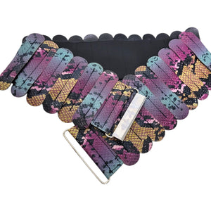 Embossed Stretch Belt Purple Multi Snakeskin Stretchy Elastic Wide Scalloped Medium Large