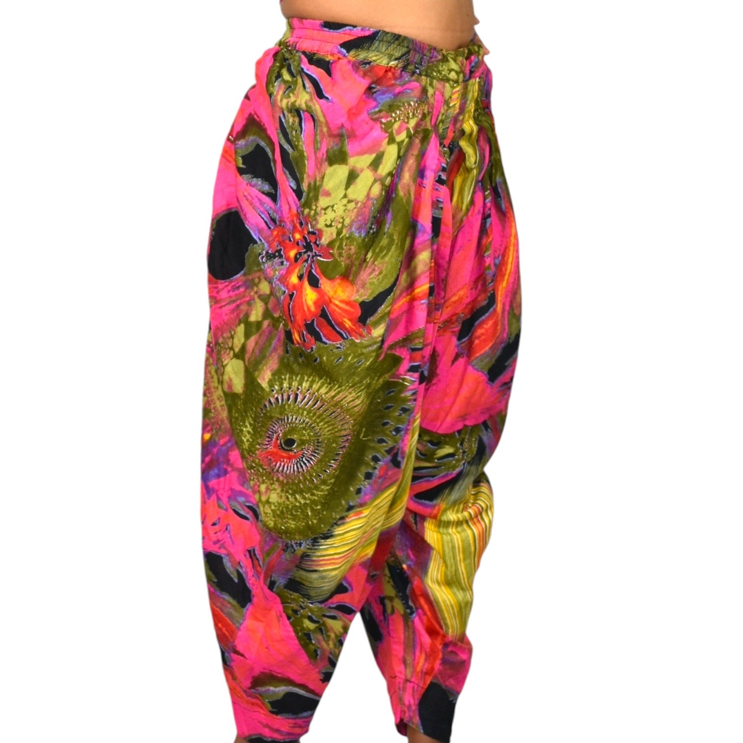 Genie Pants Pink Print Homemade Balloon Leg Cropped Pirate Ankle Harem Bohemian One Size