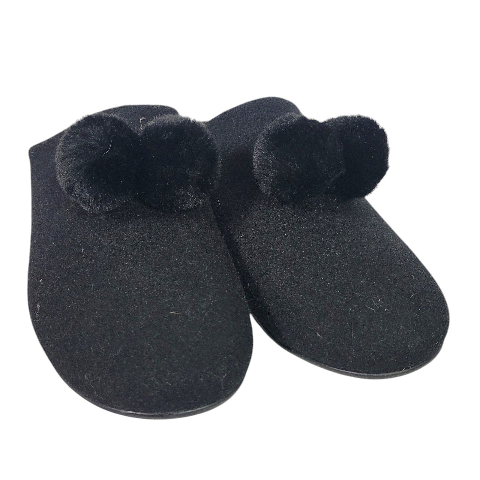 Fitflop Chrissie Slippers Black Felt Pom Pom Mules Slip On Slides Flats Lounge 8