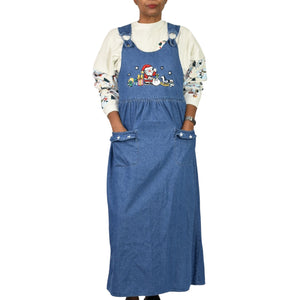Westbound Vintage Christmas Dress Blue Jean Denim Pinafore Bib Overall Jumper Santa Claus Small