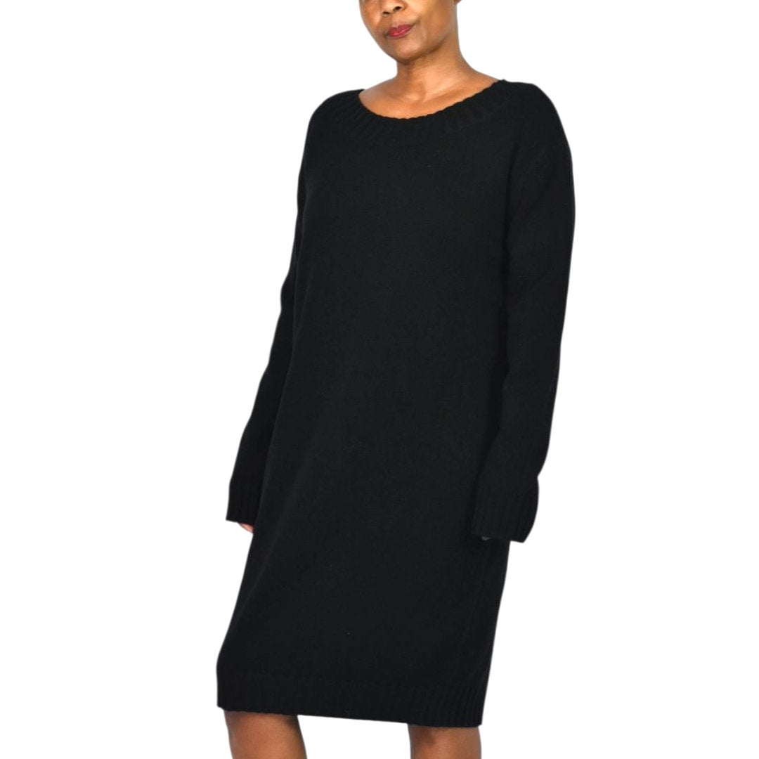 Vince Wool Sweater Dress Black Cashmere Blend Boat Neck Knit Pullover Tunic Large