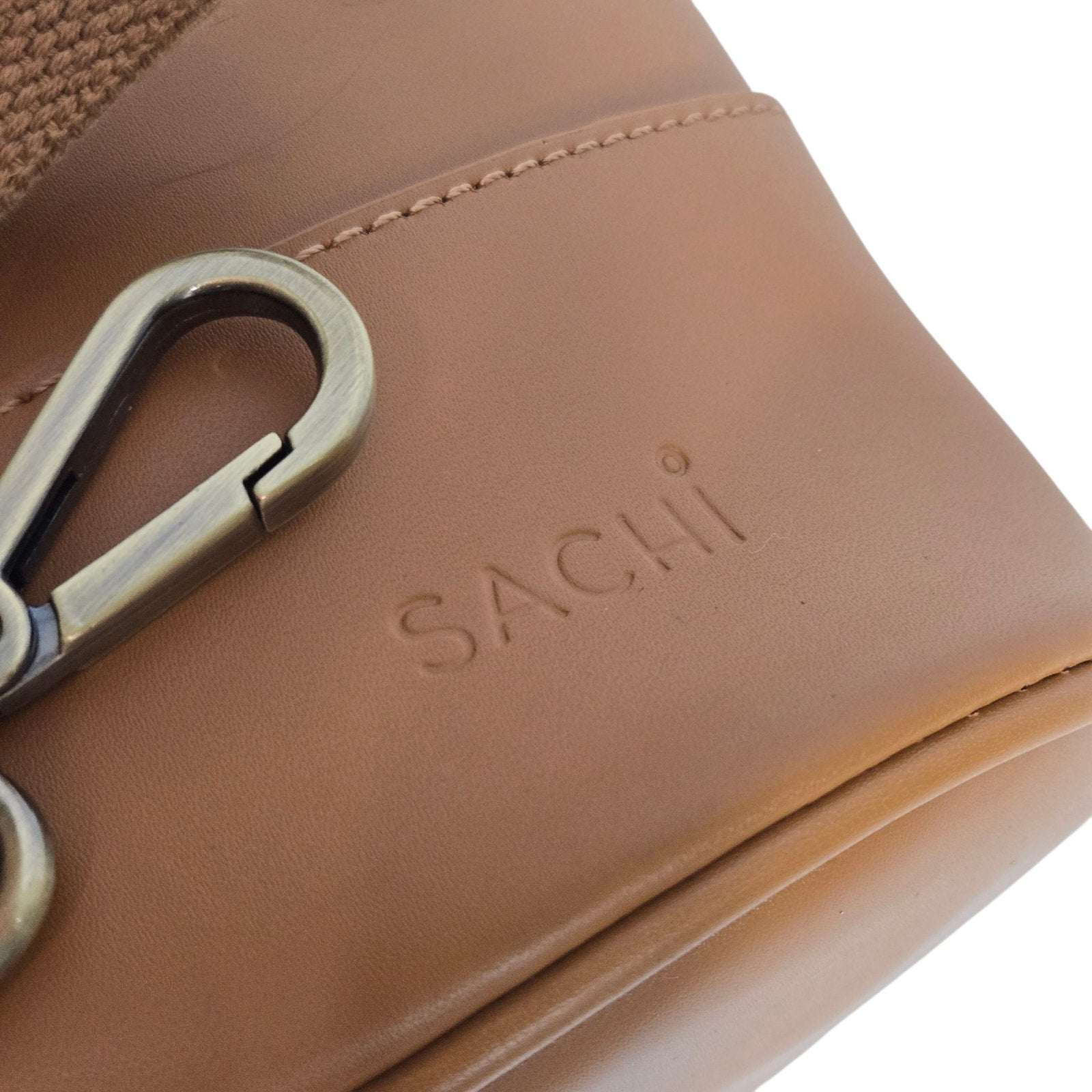 SACHI Insulated Wine Tote Bag Camel Brown Leather Lunch Bucket Two Bottle Strap
