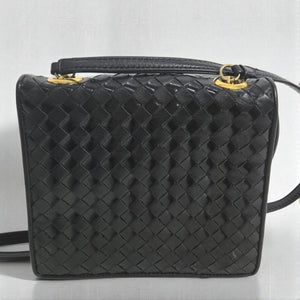 Vintage Talbots Woven Tassel Bag Black Leather Crossbody Mini Box Square Snap Flap Envelope